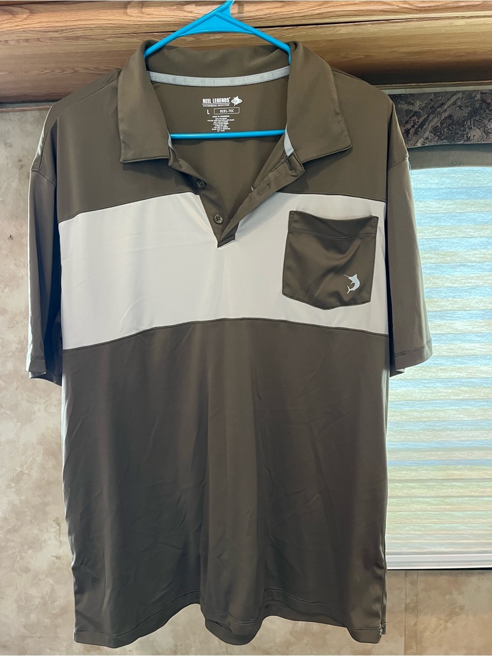 Reel Legends Brown and White Chest-Stripe Performance Polo